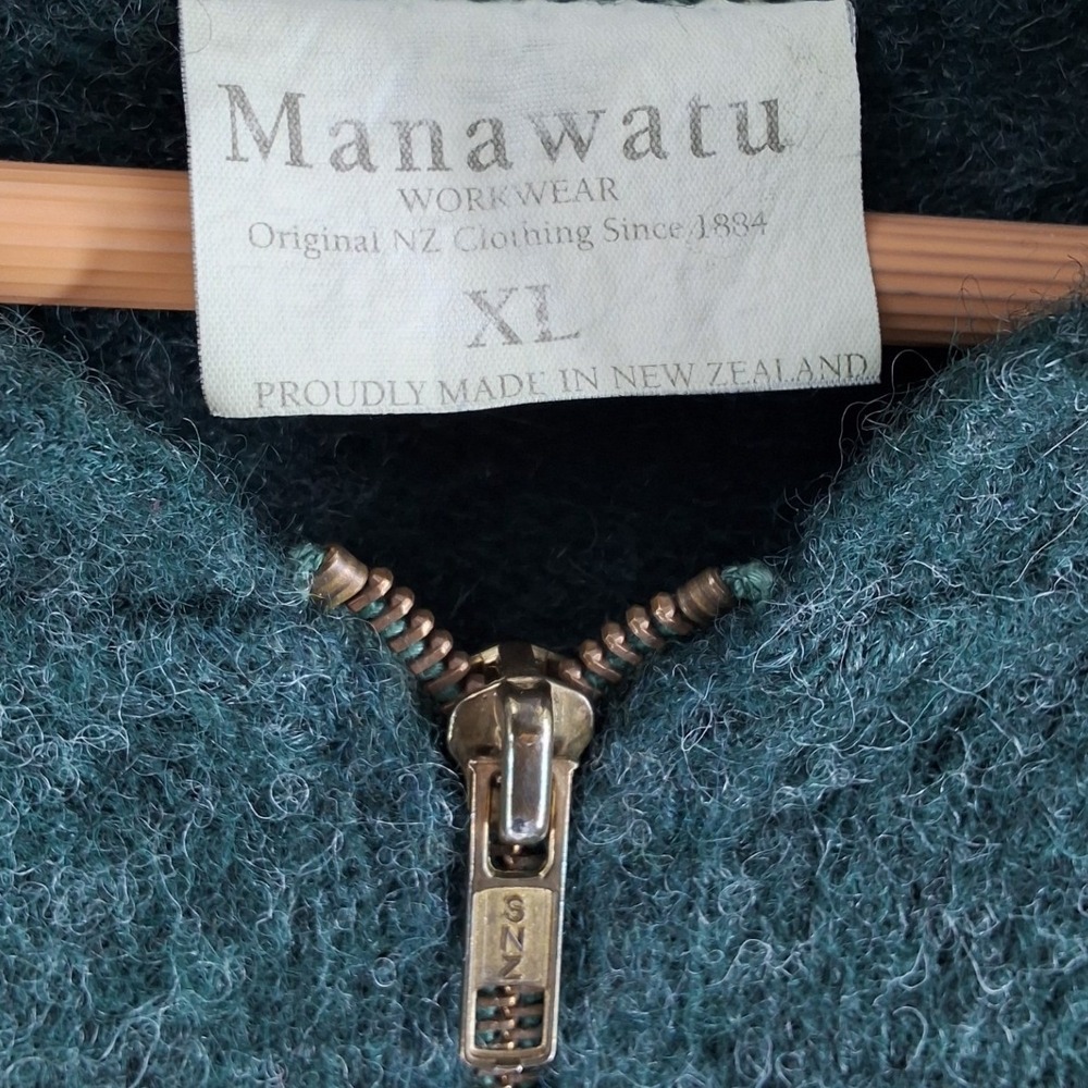 Vintage Manawatu New Zealand Wool Sweater Green Button Mock Neck Pullover Size M - Picture 2 of 3
